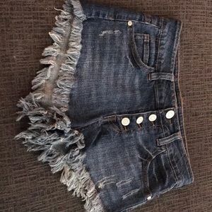 Juniors fringe jean shorts